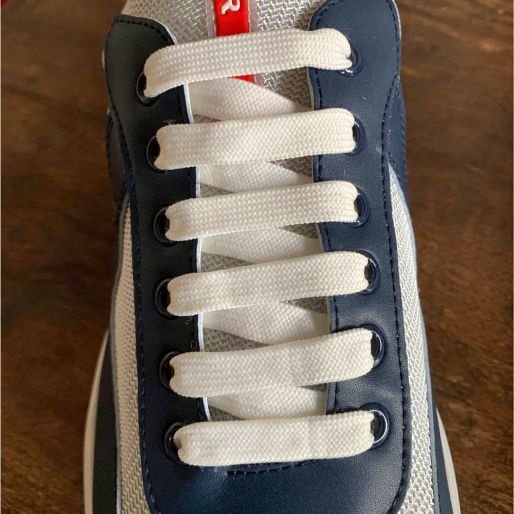Prada Blue and White Lace-Up Sneakers - Picture 2 of 5